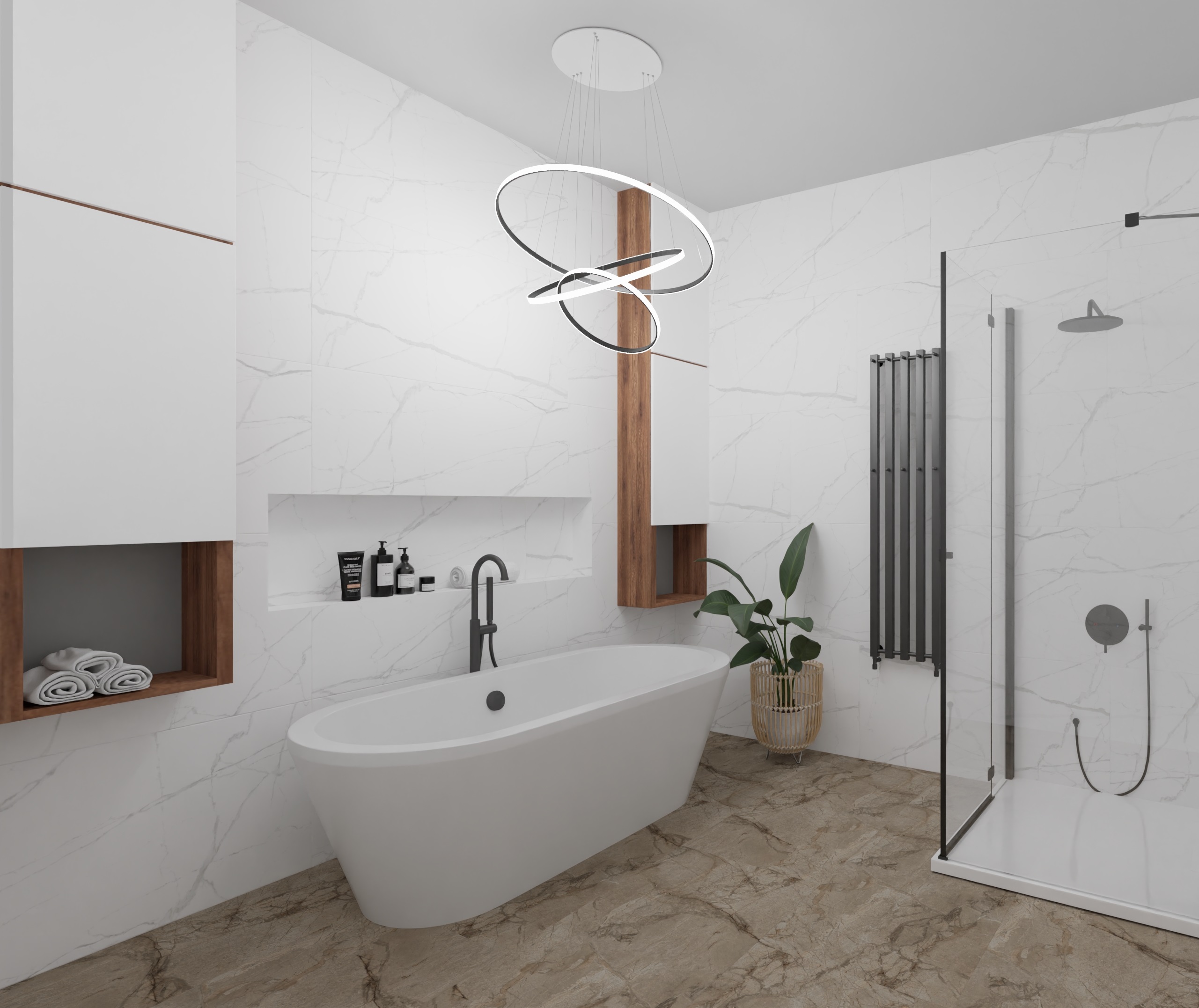 Керамогранит 60x120 в интерьере современной ванной комнаты