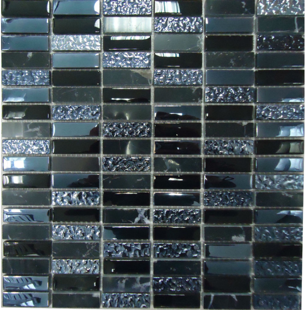 Мозаика Super Line (black) стекло с камнем 8*15*48- 30*30 СК000028662